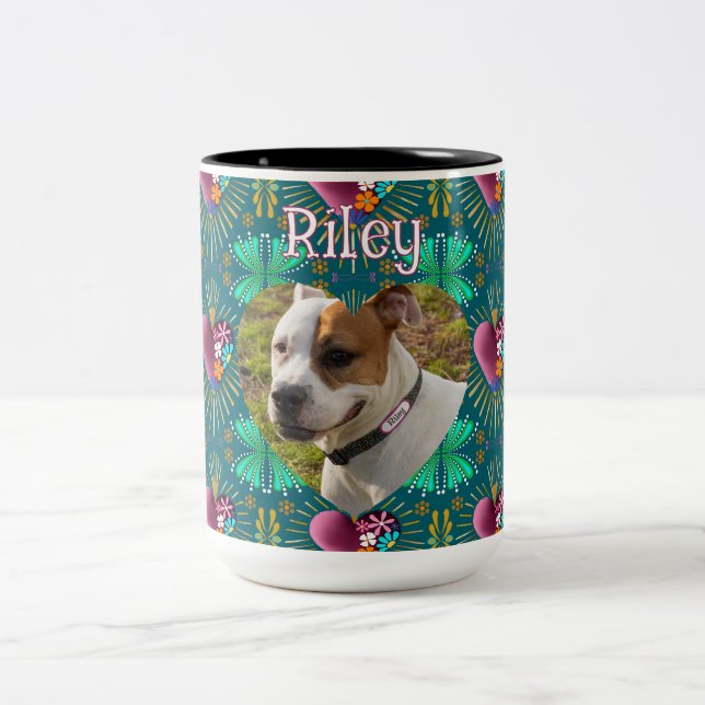 Taza Bicolor Burgundy heart with flowers and golden rays  (Centro)