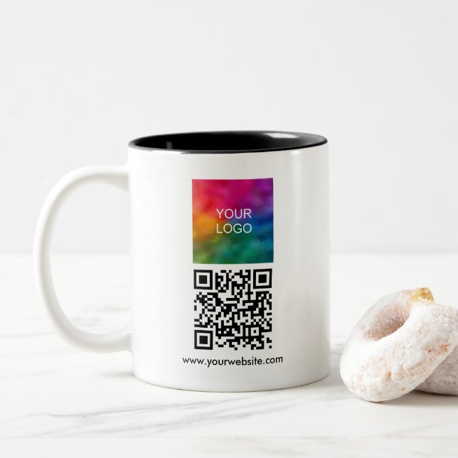 Taza Bicolor Business Company Logo Template QR Code Scannable (Con donut)