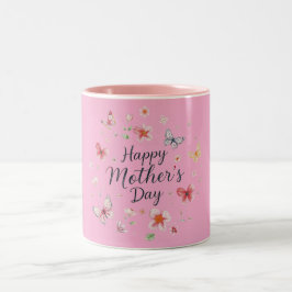 Taza Bicolor Butterfly and Floral Happy Mother's Day