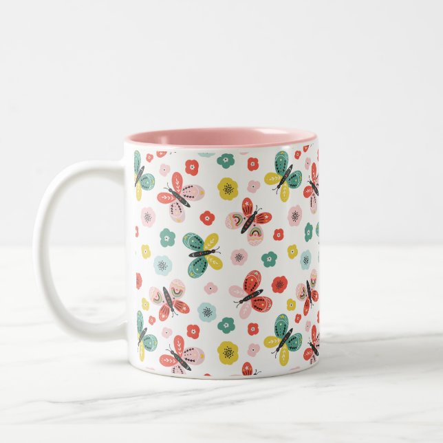 Taza Bicolor Butterfly And Floral Pattern  (Izquierda)
