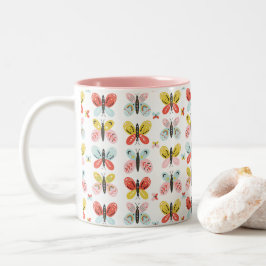 Taza Bicolor Butterfly And Floral Pattern 