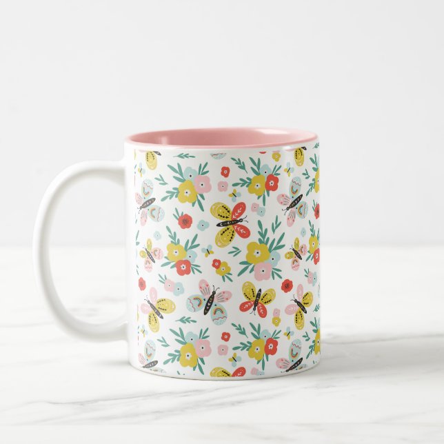 Taza Bicolor Butterfly And Floral Pattern  (Izquierda)