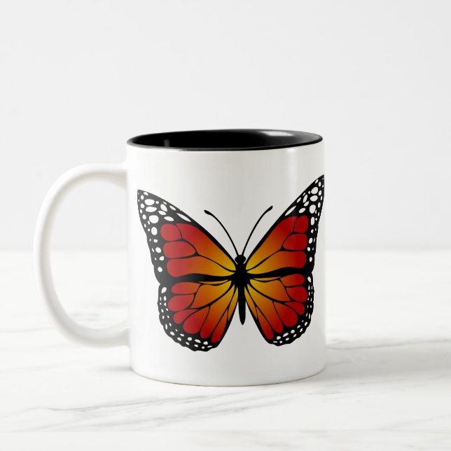 Taza Bicolor Butterfly Monarch Abstract Artistic Line Art (Izquierda)