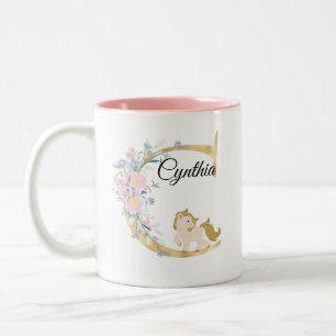 Taza Bicolor C letra nombre personalizado monograma con pony