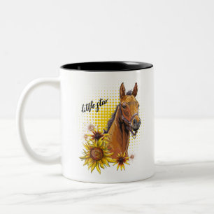 Taza Bicolor Caballo de dibujo a mano con girasoles