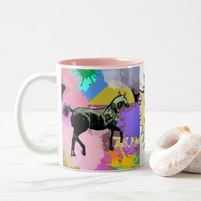 Taza Bicolor caballo de estilo cómico (Con donut)