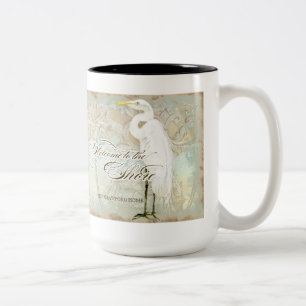Taza Bicolor Caballo de mar, playa costera del gran Egret -