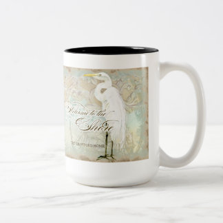 Taza Bicolor Caballo de mar, playa costera del gran Egret -