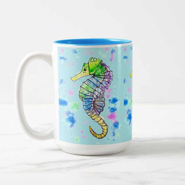 Taza Bicolor Caballo marino acuarela (Izquierda)