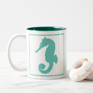 Taza Bicolor Caballo marino Verde azulado nautico