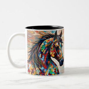 Taza Bicolor Caballo Mosaico de Vidrio Teñido Multicolor 15