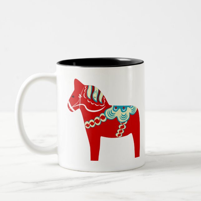 Taza Bicolor Caballo rojo de Dala del escandinavo (Izquierda)