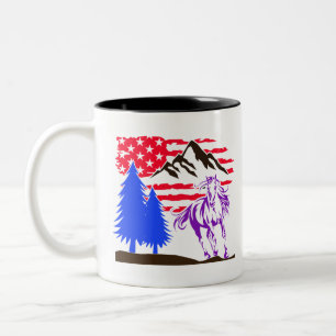 Taza Bicolor Caballo Salvaje de Montaña Galopando