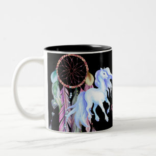 Taza Bicolor Caballo y Dreamcatcher ~ Sueños y Deseos BOHO
