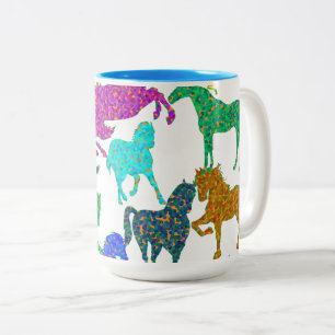 Taza Bicolor Caballos arco iris - "¡Tonto por caballos!"