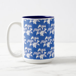 Taza Bicolor Caballos blancos y azules