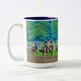 Taza Bicolor Caballos de carreras que vienen al Foto-Arte del