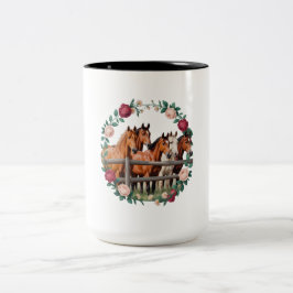Taza Bicolor Caballos elegantes en arte de corona floral