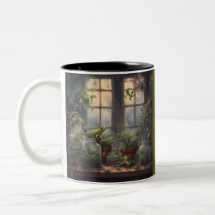Taza Bicolor Cabaña oscura Frogs y plantas ventana