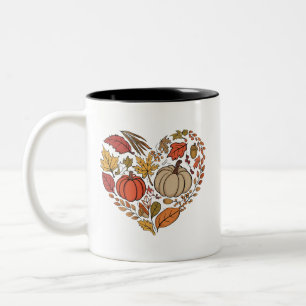 Taza Bicolor Cabaña Otoñal Corazón Pumpkins Corazón Día de Acci