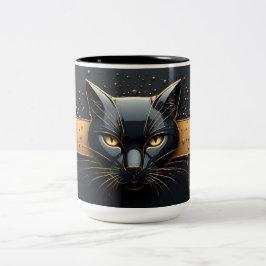 Taza Bicolor Cabeza de Gato Negro con Diseño de Goteo de Oro 🐈