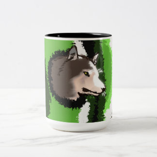Taza Bicolor cabeza de lobo asomando entre los arbustos