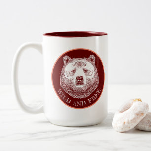 Taza Bicolor Cabeza De Oso, Silvestre Y Libre, Ilustracion Derr