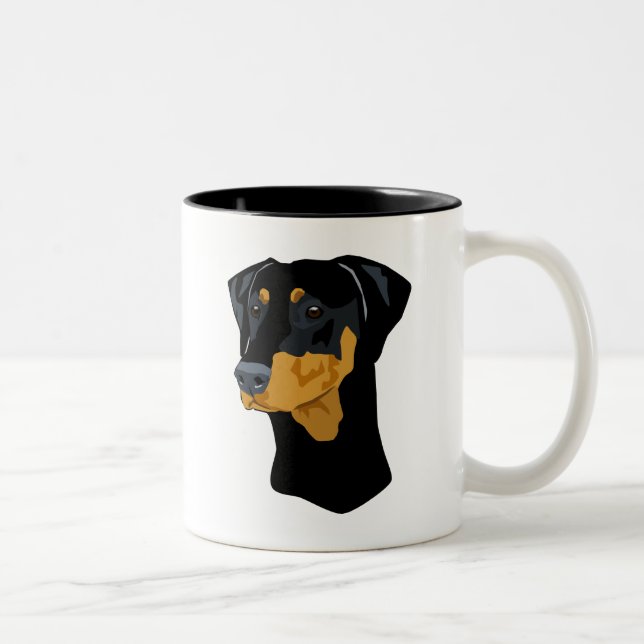 Taza Bicolor Cabeza del Doberman, negro, Uncropped (Derecha)