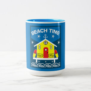 Taza Bicolor Cabinas de playa Vida marina Latte Mug