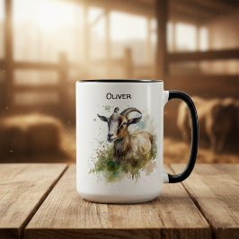 Taza Bicolor Cabra de granja acuarela, personalizado