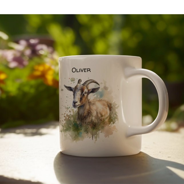 Taza Bicolor Cabra de granja acuarela, personalizado (Subido por el creador)