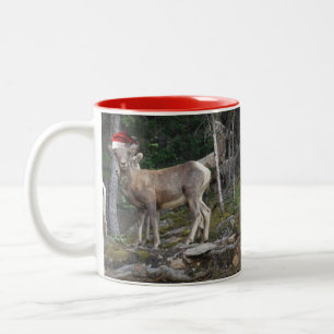 Taza Bicolor Cabra de montaña con Gorra de Santa Claus