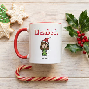 Taza Bicolor Cacao Caliente Navideño Personalizado Nombre Niños