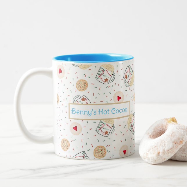 Taza Bicolor Cacao caliente personalizado para niño (Con donut)