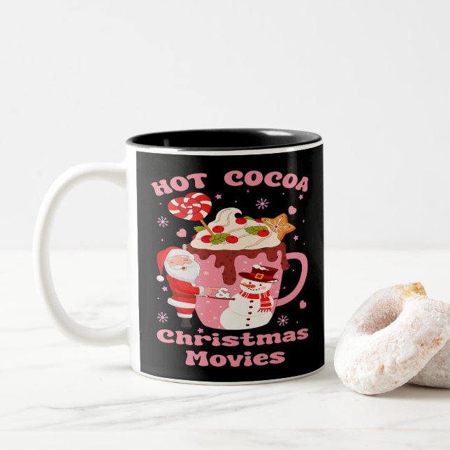 Taza Bicolor Cacao Caliente Y Películas De Navidades (Con donut)