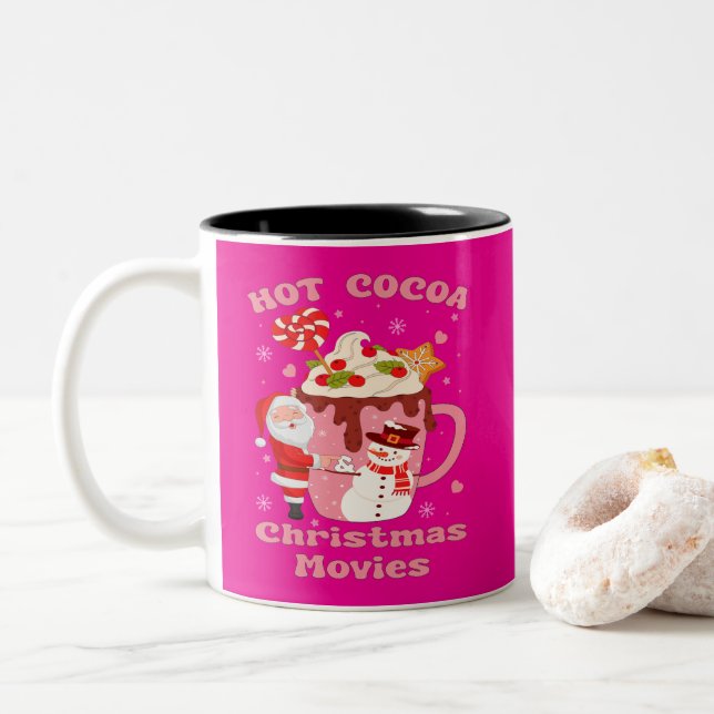 Taza Bicolor Cacao Caliente Y Películas De Navidades (Con donut)