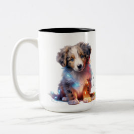 TAZA BICOLOR CACHORRO ADORABLE DE NAVIDAD DE PASTOR AUSTRALIANO