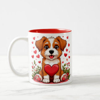 Taza Bicolor Cachorro Con Corazón Para Amantes De Los Perros