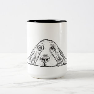 Taza Bicolor cachorro de ojos simples negro y blanco de basset 