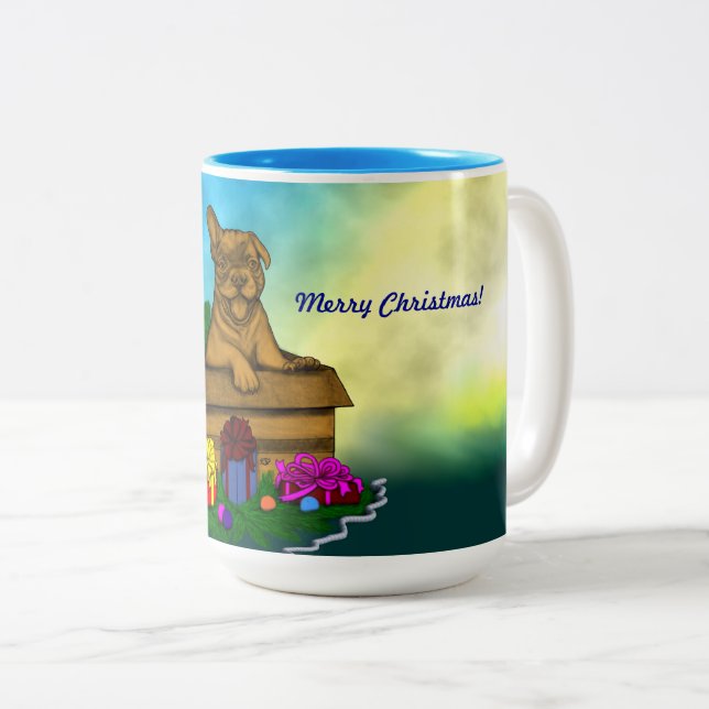Taza Bicolor Cachorro en una caja , Feliz Navidad (Anverso derecho)