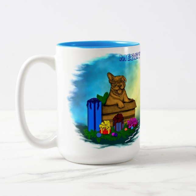 Taza Bicolor Cachorro en una caja , Feliz Navidad (Izquierda)