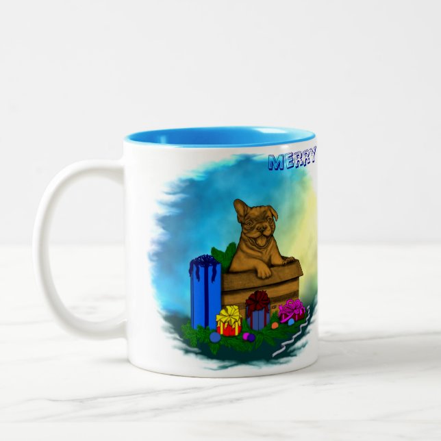 Taza Bicolor Cachorro en una caja , Feliz Navidad (Izquierda)