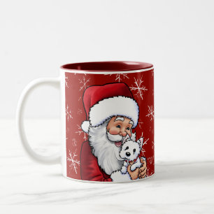Taza Bicolor Cachorros de Santa Westie y copos de nieve