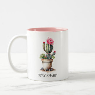 Taza Bicolor Cactus Lover Stay Sharp Elegante acuarela