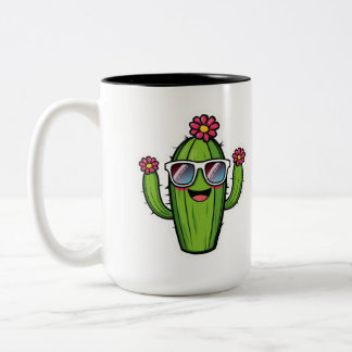 Taza Bicolor Cactus PNG Lindo - Cactus de Flor Kawaii con Gafas