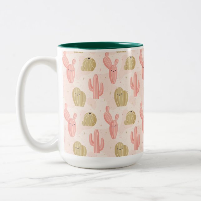 Taza Bicolor cactus rosado lindo dibujado a mano (Izquierda)