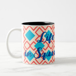 Taza Bicolor Cadena de cuadrados naranjas