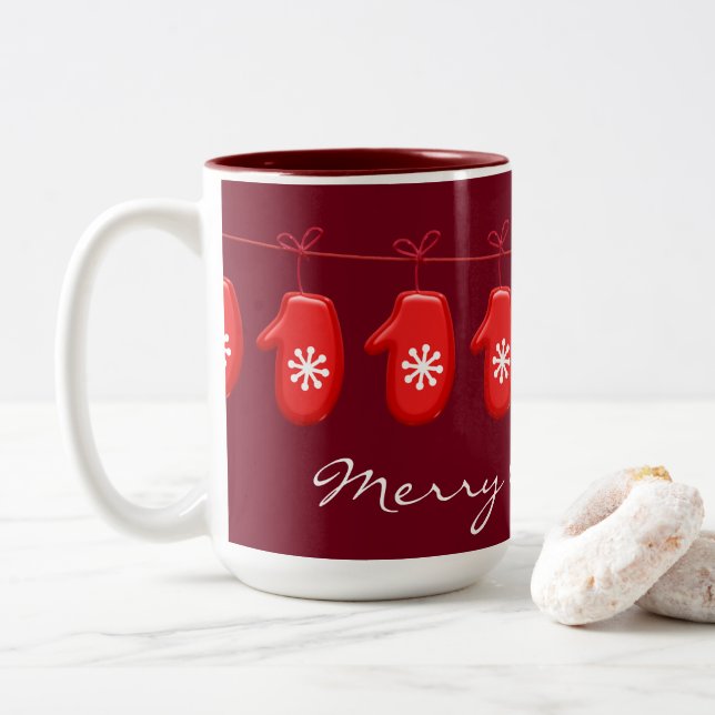 Taza Bicolor Cadena de texto Personalizado de Red Mittens (Con donut)
