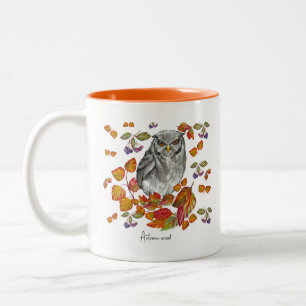 Taza Bicolor Cae la acuarela hermoso búho y deja café mu