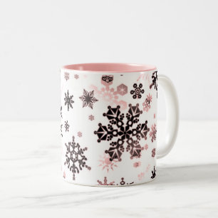 Taza Bicolor Café cerámico Mug-Pink & Neutrales Copos de nieve